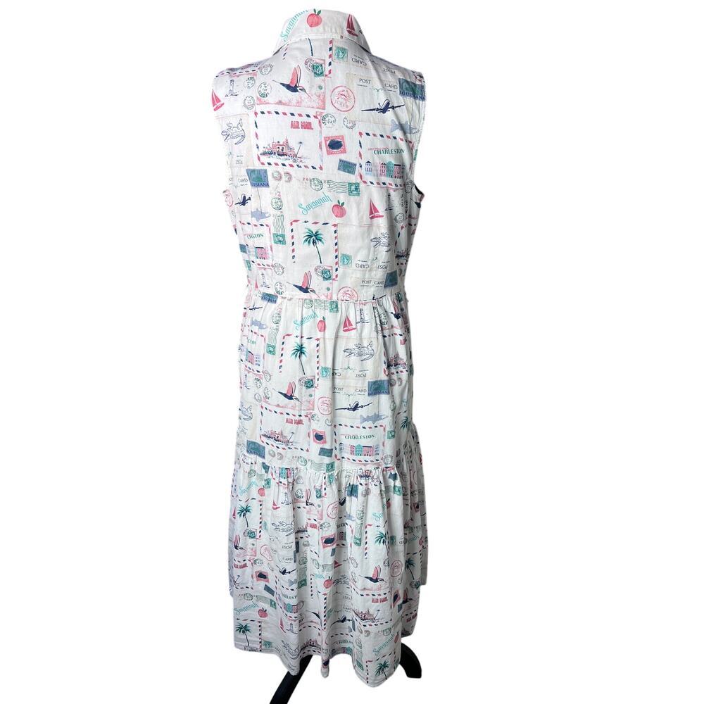 J.Crew Postcard Print Midi Dress Women 6 white Coastal Vacation Sleeveless - Picture 6 of 11